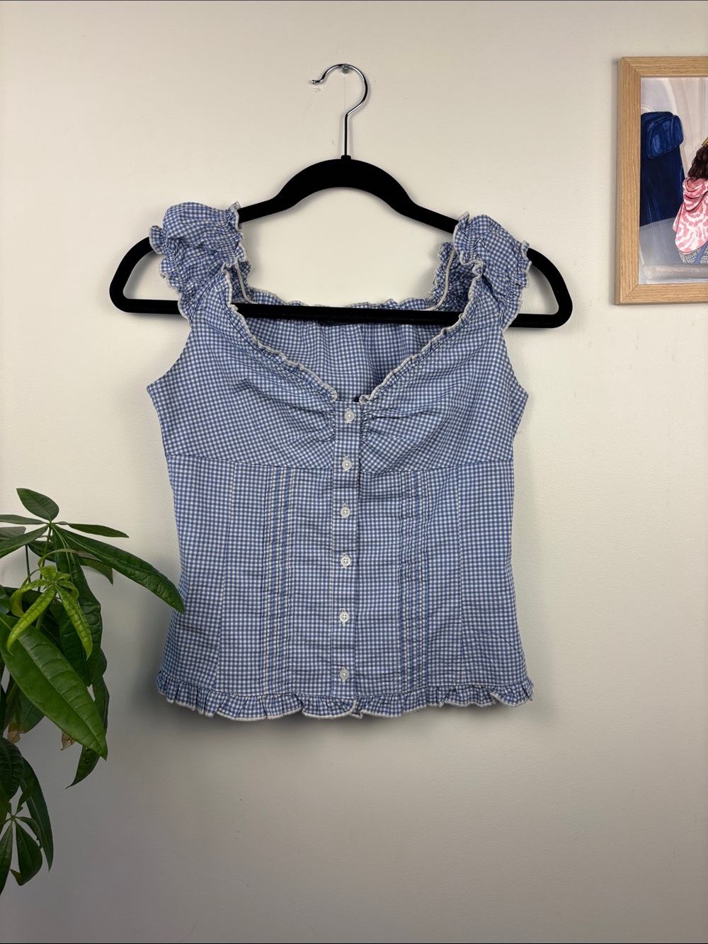 Brandy Melville Blue and White Gingham Top